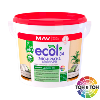 Эко-краска ECOL 34 для интерьеров белая матовая 1л.